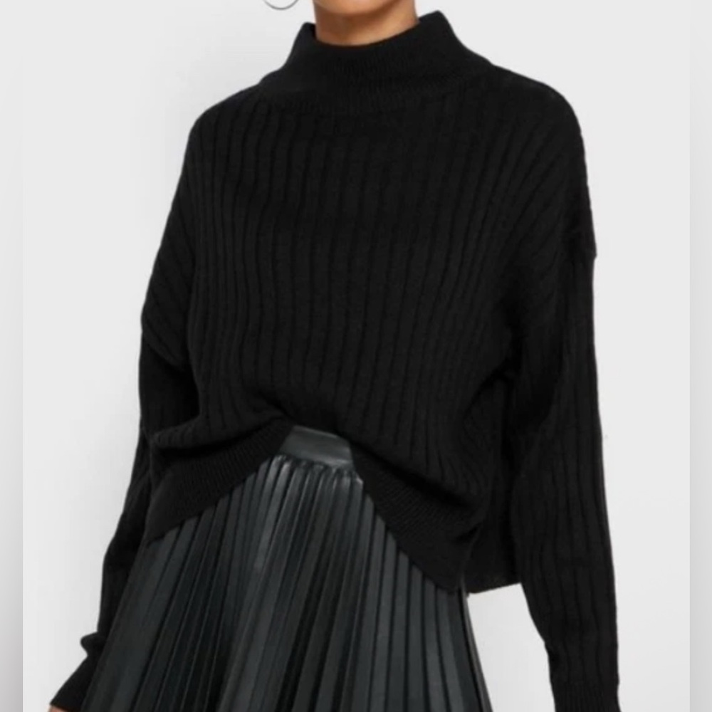 Top Shop Women's Black Ribbed Turtleneck Sweater - Size 12